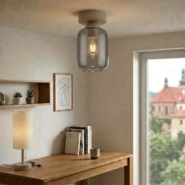 BRILAGI - Plafonieră LED R GLASS 1xE27/60W/230V Ø 14 cm bej/gri fumuriu