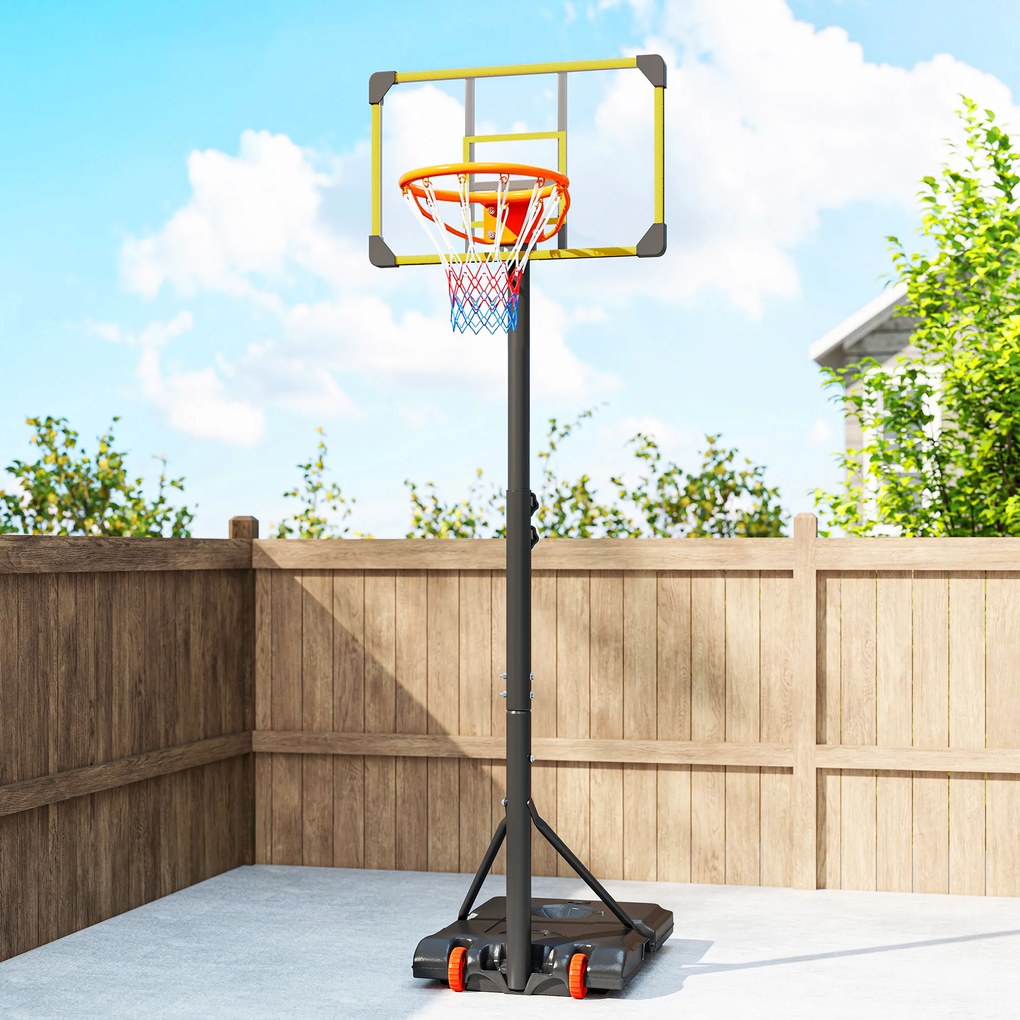 SPORTNOW Coș de Baschet pentru Copii 6-14 Ani, Coș de Baschet cu Înălțime Reglabilă, Roți și Bază Umplută, 71x46 cm, Galben | Aosom Romania