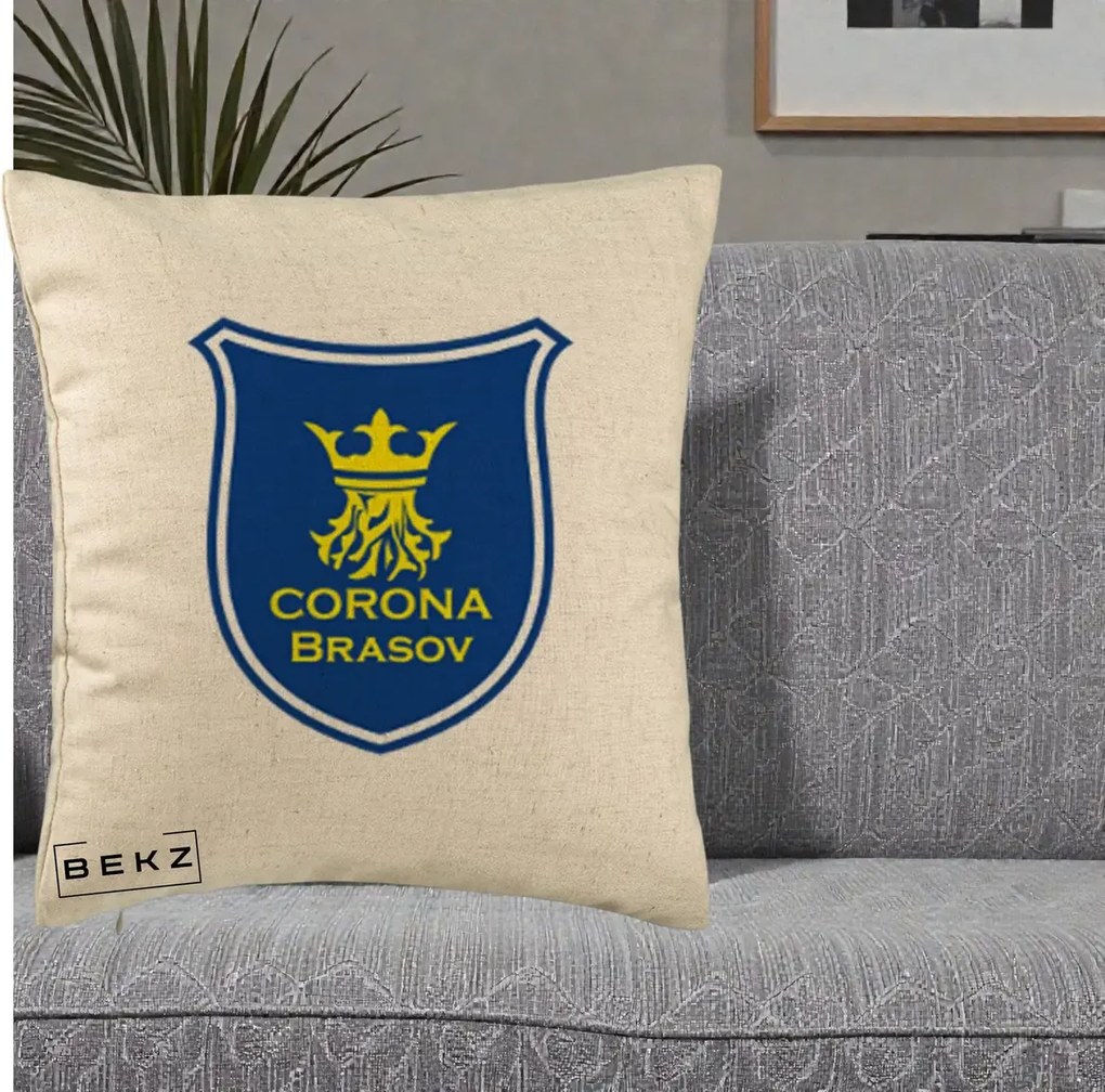 Perna Personalizata Corona Brasov Fotbal, 40x40 cm, Bej, Husa Detasabila, Perna Inclusa, BEKZ®