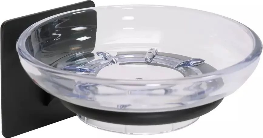 Savoniera Rea design rotund si finisaj negru - sticla transparenta