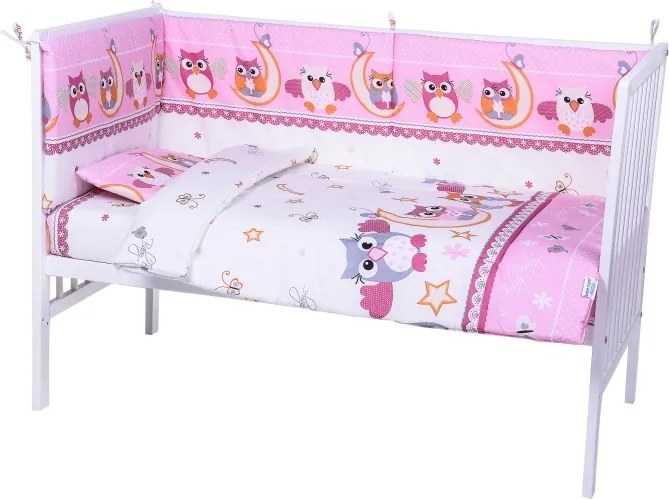 Lenjerie patut cu 4 piese Owls Pink 025