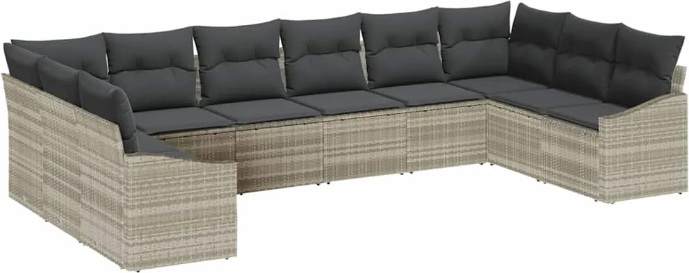 vidaXL Set de canapele pentru grădină 10 pcs Gri deschis poliratan