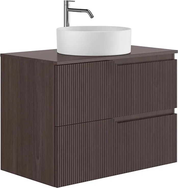 Set dulap baza suspendat Gala Canaletto 2 sertare 80 cm cu blat finisaj nuc negru mat