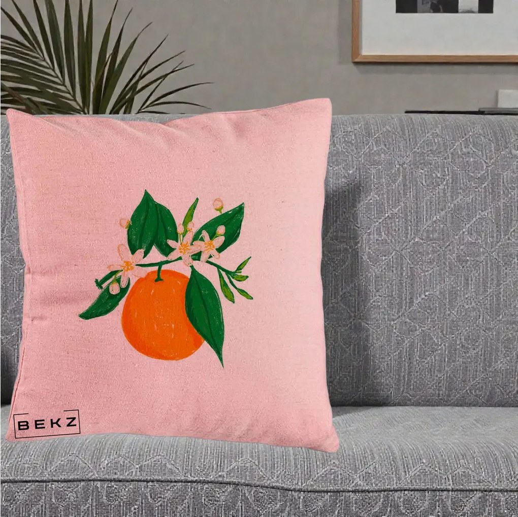 Perna Decorativa Portocala in Floare, 40x40 cm, Roz, Husa Detasabila, Perna Inclusa, BEKZ®