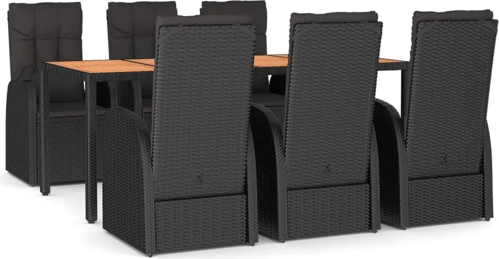 vidaXL Set mobilier de grădină cu perne, 7 piese, negru, poliratan
