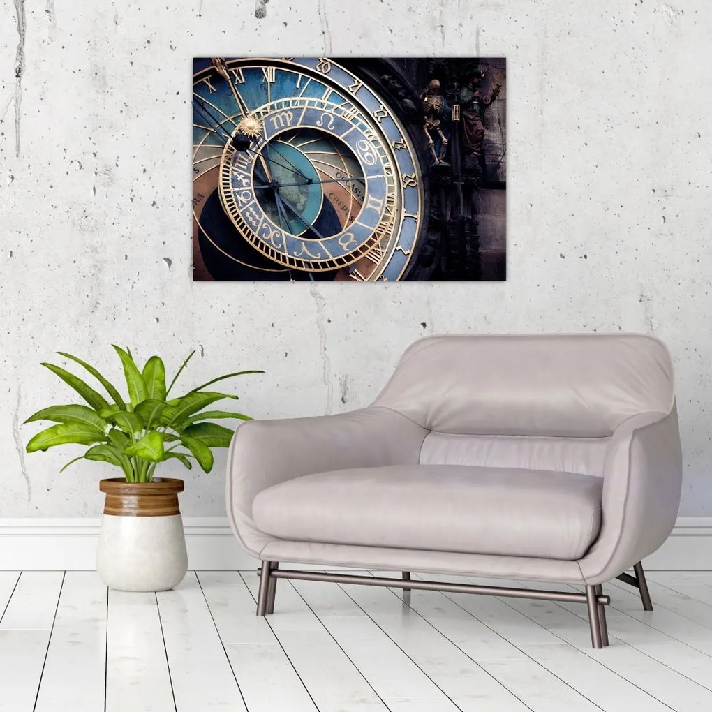 Tablou pe sticlă - Orloj, Praga (70x50 cm)