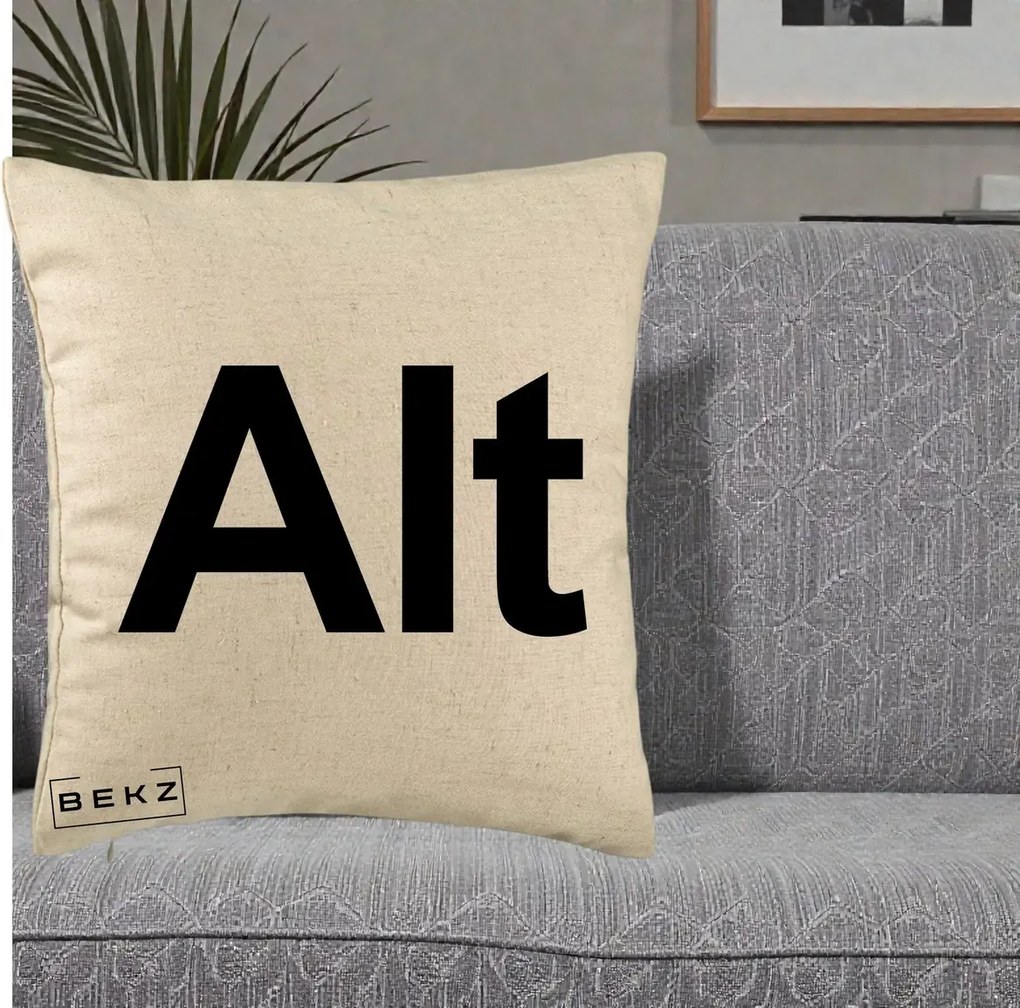 Perna Personalizata Tasta Alt Tipografie Bold, 40x40 cm, Bej, Husa Detasabila, Perna Inclusa, BEKZ®
