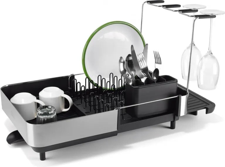 Uscator de vase Joseph Joseph Extend Steel Plus 6500040, Pana la 16 piese, Extensibil, Sine pentru pahare, Scurgere, Demontabil, Otel inoxidabil, Negru