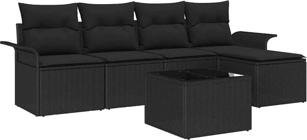 vidaXL Canapea de exterior cu pernă 6 pcs Negru poliratan
