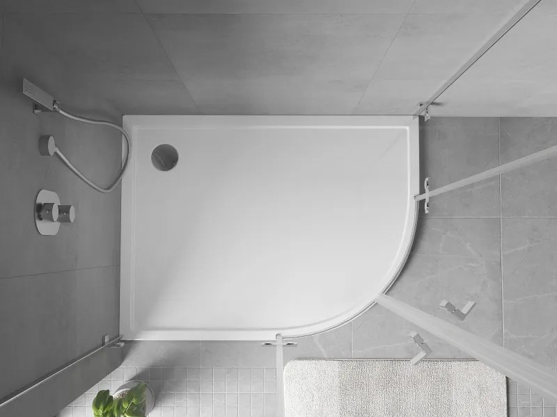 Mexen Flow cadă de duș asimetrică semicirculară slim stânga 90 x 80 cm, alb lucios - 46Q108090L