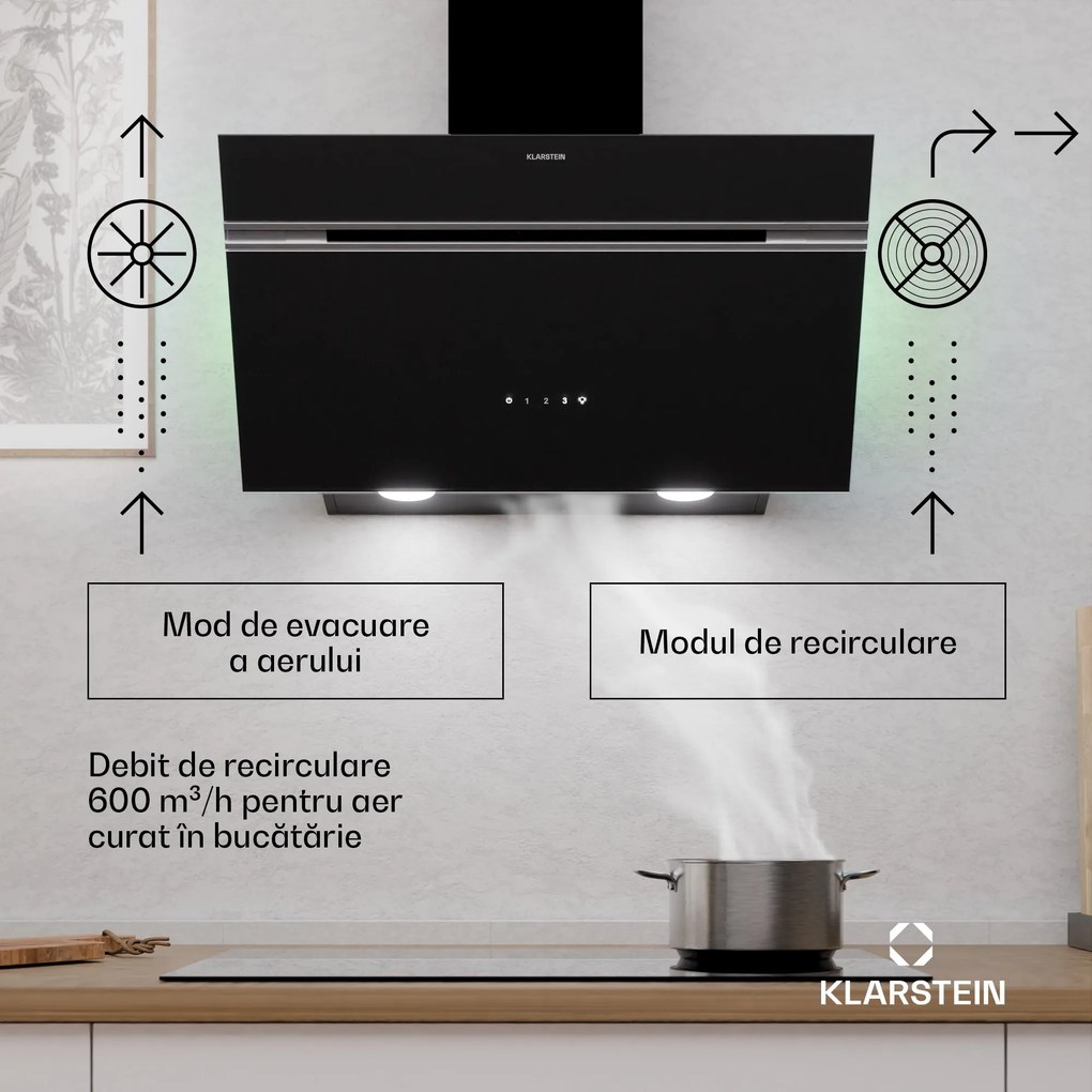 Klarstein Alina hotă de extracție | 70 cm | 600 m³/h | Silențioasă | Clasă energetică A