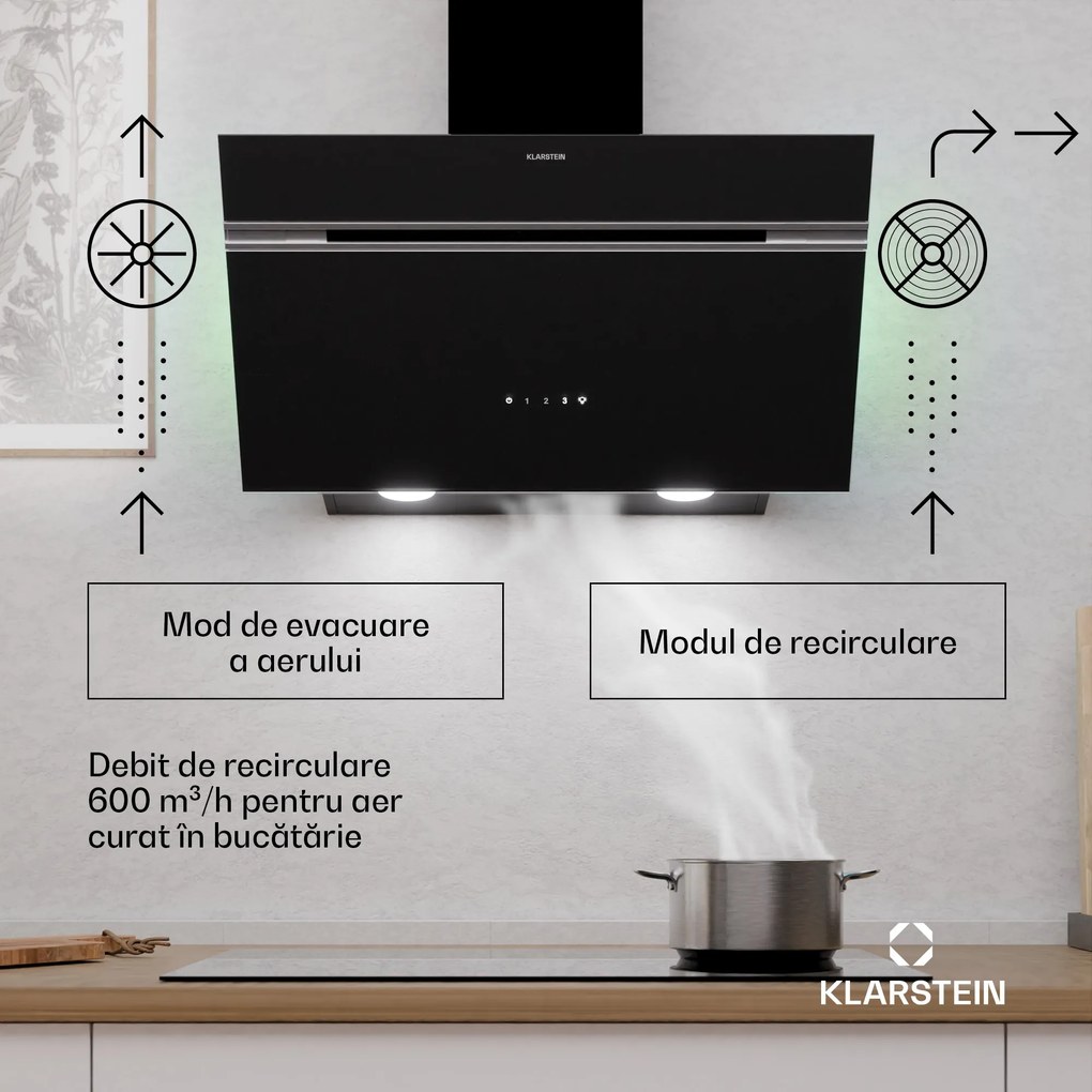 Klarstein Alina hotă de extracție, 70 cm, 600 m³/h, Silențioasă, EEC A