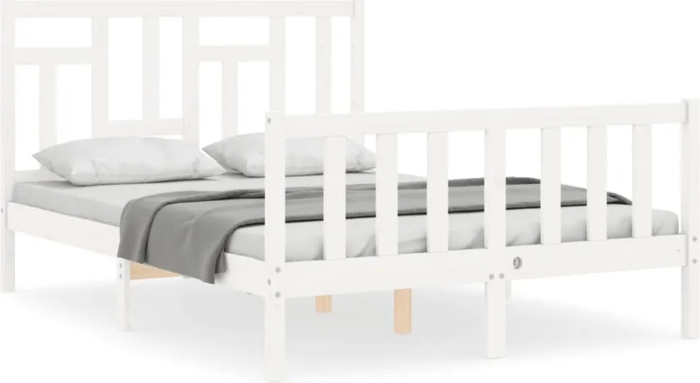 vidaXL Cadru de pat fără saltea, alb, 120x200 cm, lemn masiv pin