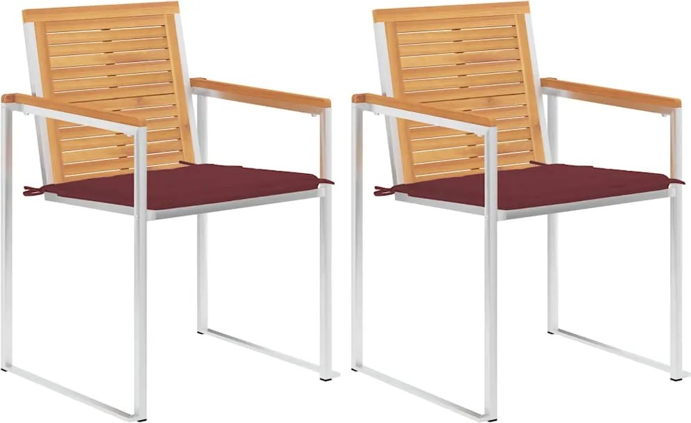 vidaXL Scaune de grădină cu perne, 2 buc., lemn masiv de tec și oțel