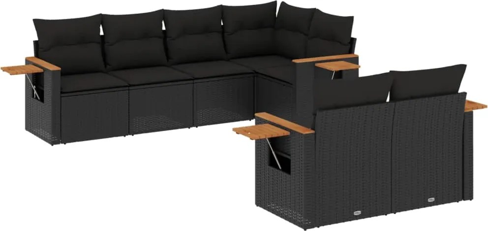 vidaXL Set canapele de grădină cu perne, 7 piese, negru, poliratan
