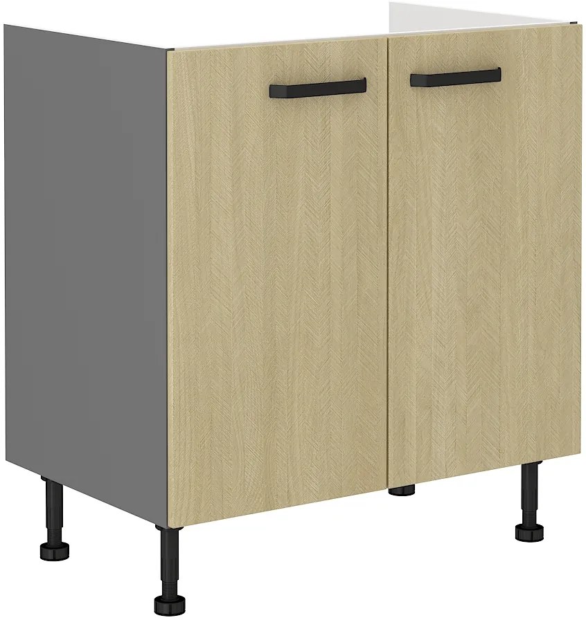 Dulap inferior de bucătărie sub chiuvetă Scarmi 80 ZL 2F BB (Antracit + Herringbone scandi). 1049778