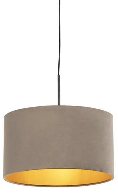 Lampă suspendată cu abajur din catifea taupe cu auriu 35 cm - Combi