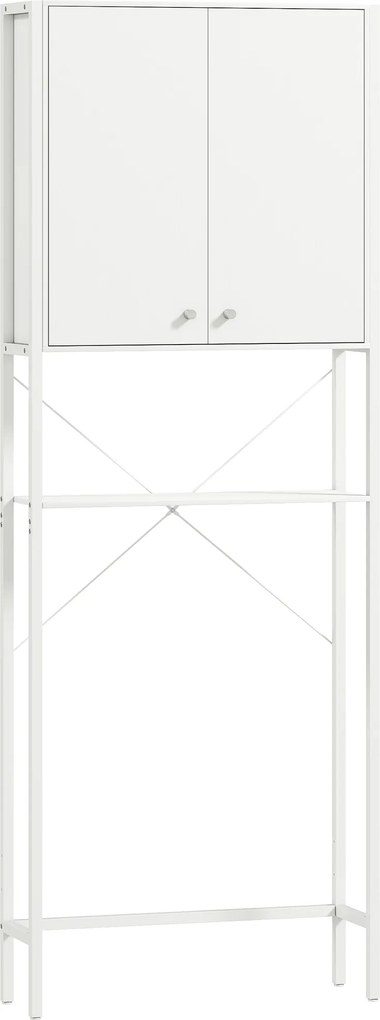 Mobilier HOMCOM pentru Baie Deasupra WC-ului cu Dulap și Raft Deschis, Mobilier Salvaspazio cu Picioare din Metal pentru Baie și Spălătorie, 64x20x180 cm, Alb | Aosom Romania