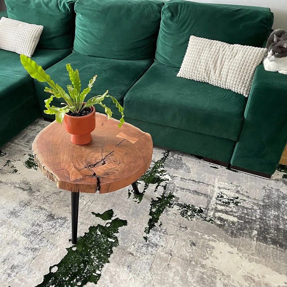 125x200 cm Covor Modern Premium, 70% Polyester și 30% Polipropilenă , Design Modern, Verde Smarald, Densitate 2500 gr/m2
