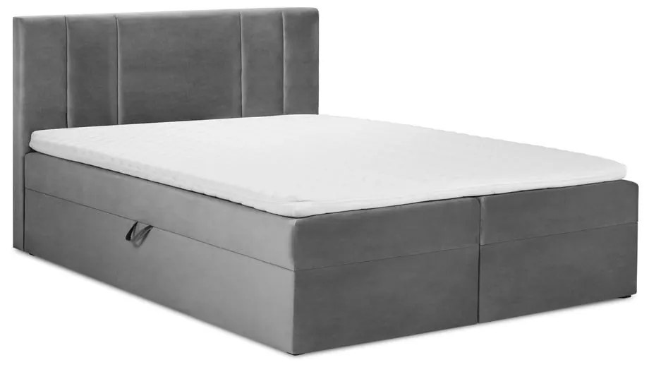 Pat boxspring 200x200 cm gri cu spațiu de depozitare Afra – Mazzini Beds