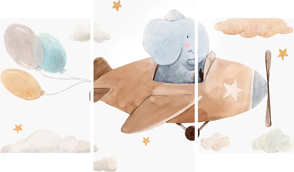 Tablou - Acuarelă elefant într-un avion (90x60 cm)