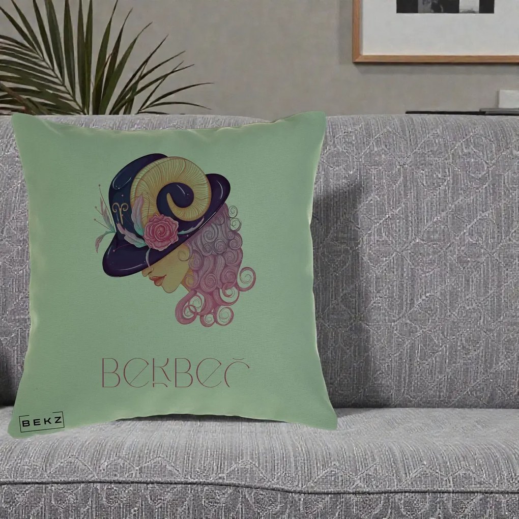 Perna Personalizata Zodie Berbec, 40x40 cm, Verde, Husa Detasabila, Perna Inclusa, BEKZ®