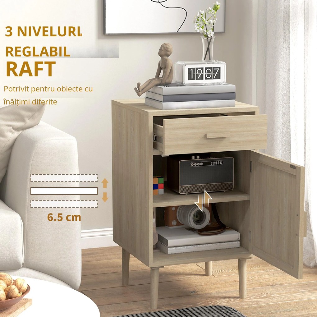 HOMCOM Set de 2 Mese Noptiera, Mese Laterale din Ratan cu Sertar | Aosom Romania