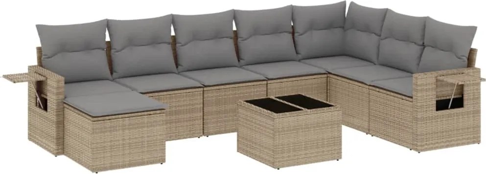vidaXL Set canapele de grădină, 9 piese, cu perne, bej, poliratan
