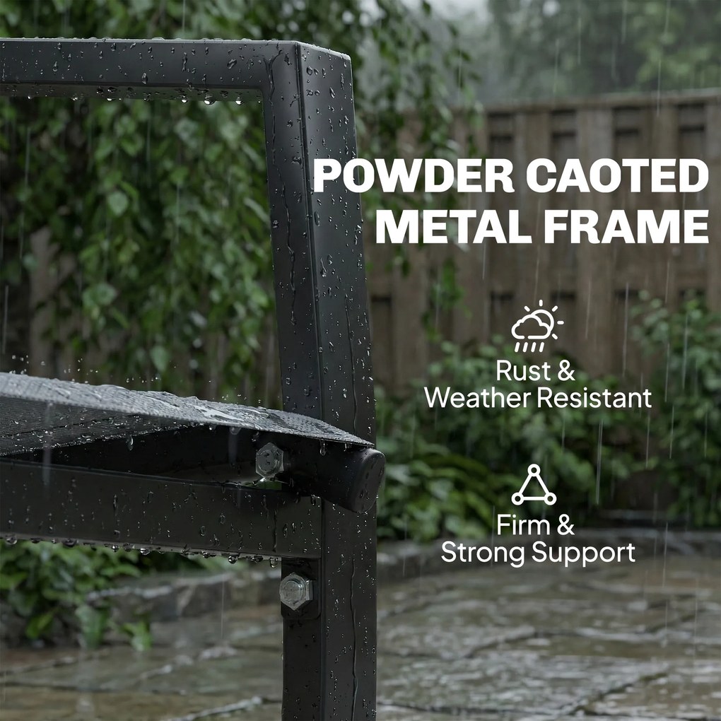 Outsunny Bancă de grădină pentru 2 persoane cu spătar și brațere, masă din sticlă în 2 niveluri, rezistă la 240 kg 135 x 67 x 81 cm Gri | Aosom Romania