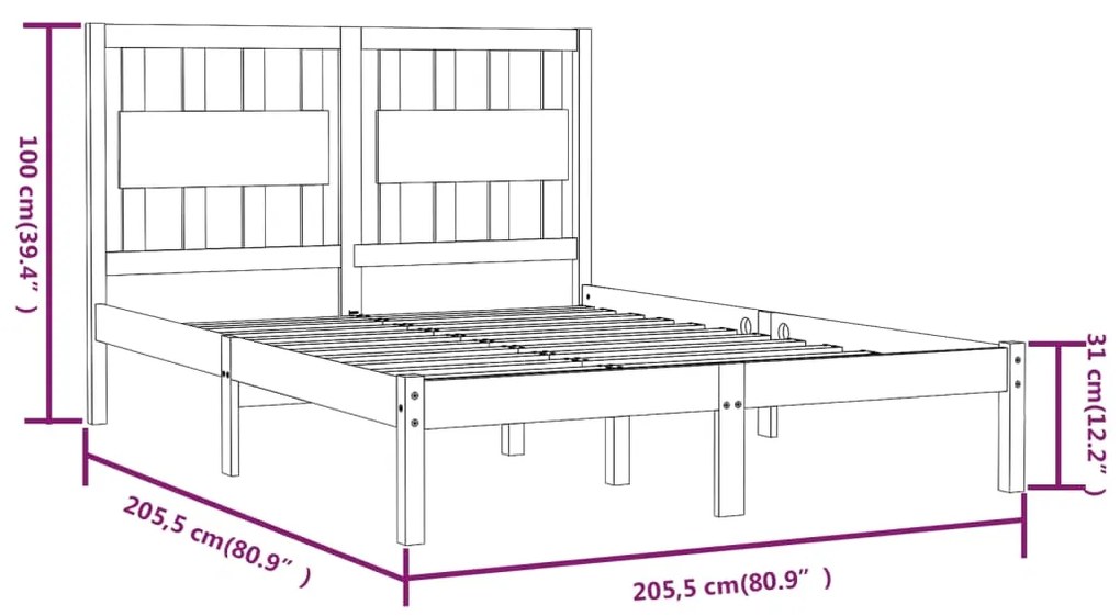 Cadru de pat, alb, 200x200 cm, lemn masiv de pin Alb, 200 x 200 cm