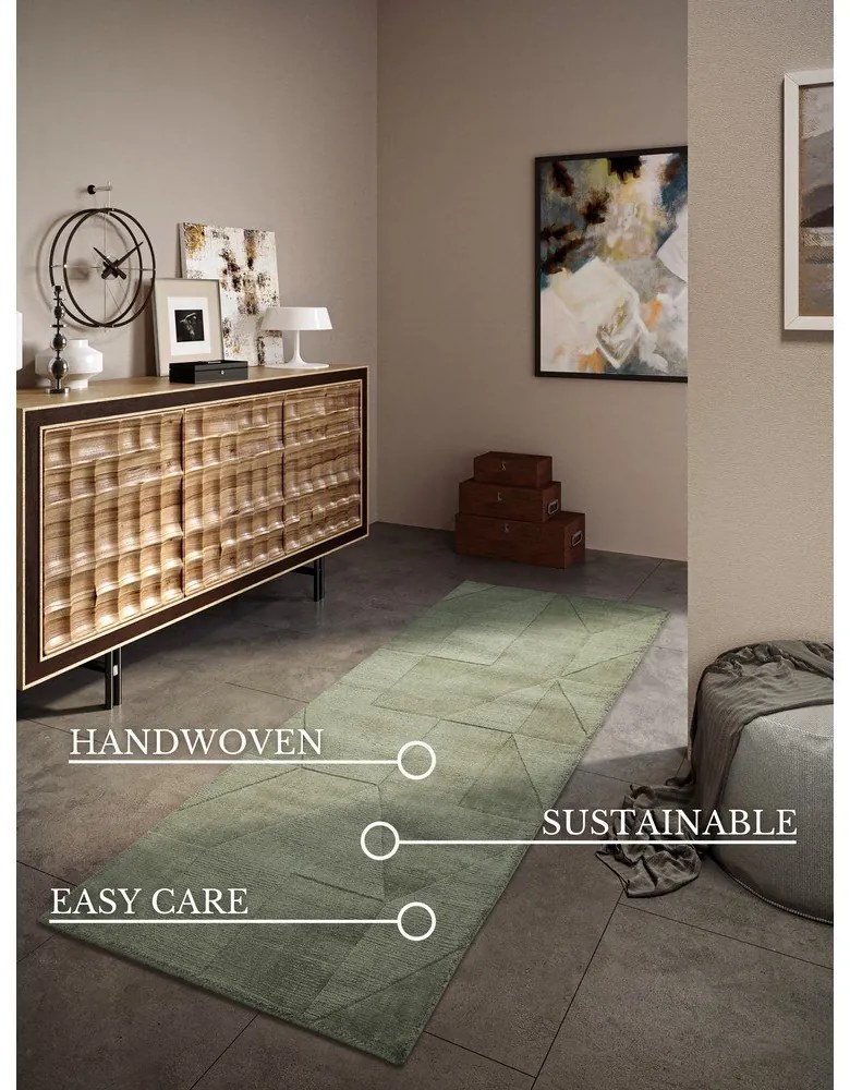 Covor tip traversă verde țesut manual din lână 80x250 cm Ursule – Villeroy&amp;Boch