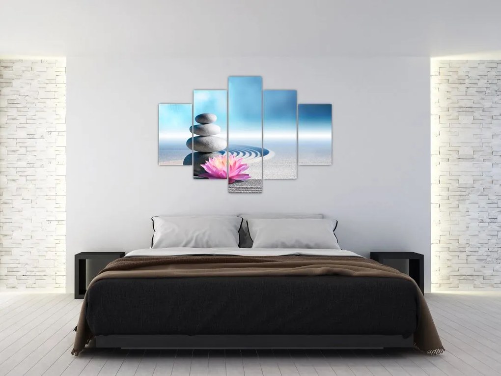 Tablou cu nisip, crin și pietrele spa (150x105 cm)