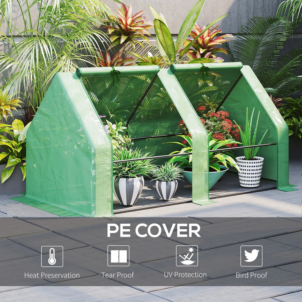 Outsunny Mini Seră Portabilă cu Uși Mari cu Fermoar și Acoperiș din PE pentru Protecție Împotriva Apei/UV, 180x90x90 cm, Verde | Aosom Romania