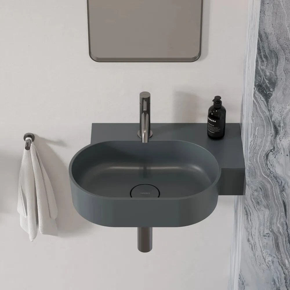 Lavoar suspendat Omnires Ovo M+ finisaj gri cenusa mat 55.5 cm dreapta