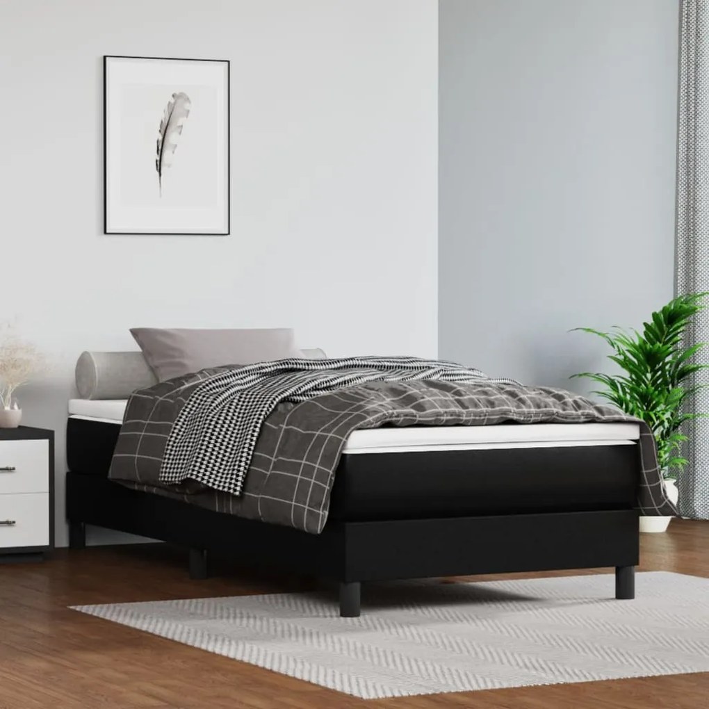 vidaXL Pat box spring cu saltea, negru, 90x190 cm, piele ecologică