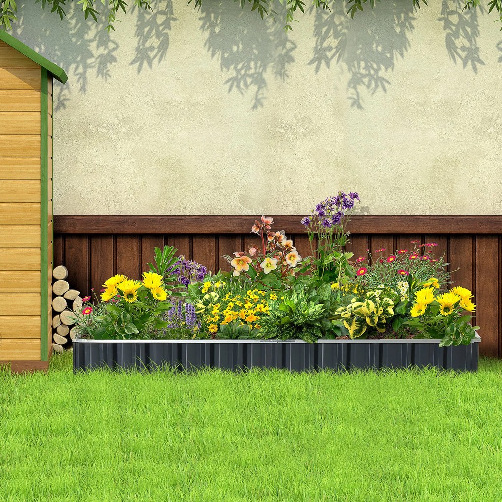 Outsunny Pat Modular Suprainălțat pentru Legume, Structură din Oțel Zincat, Ideal pentru Plante și Ierburi, 258x90x30 cm, Gri Inchis | Aosom Romania