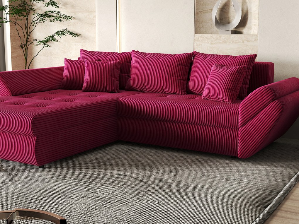 Colțar extensibil dumonde cu ladă de depozitare si sezut confortabil din spuma high-density, Loana Zoom Red 270x185 cm