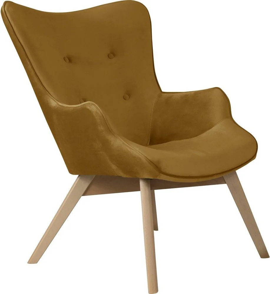 Fotoliu galben muștar cu tapițerie din catifea Niko – Ropez