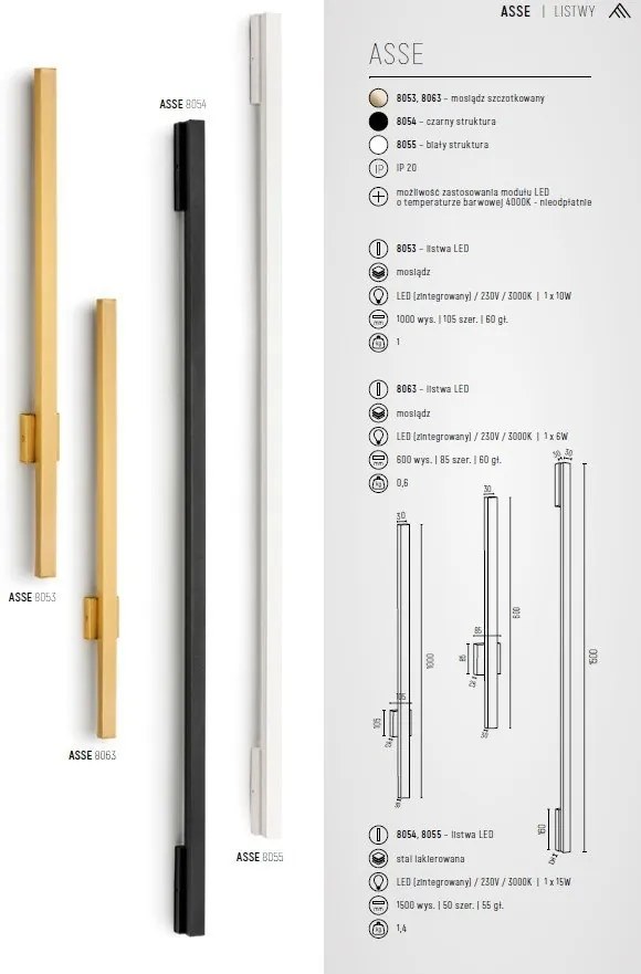 Aplica LED de perete desgin minimalist Asse negru H-150cm