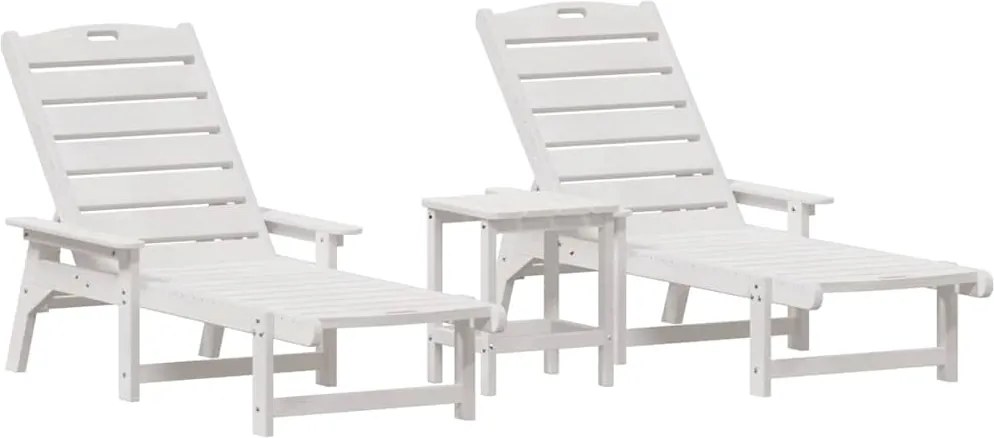 vidaXL Șezlong 3 pcs Alb Polietilenă