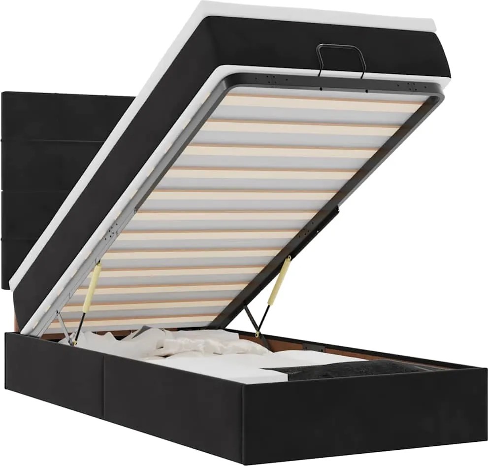vidaXL Cadru de pat otoman cu saltele, catifea neagră 100x200cm
