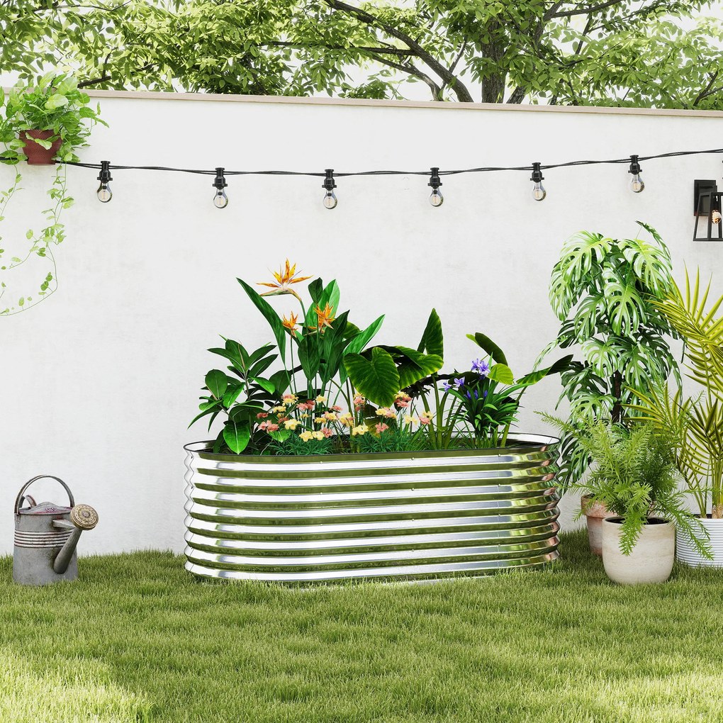 Outsunny Pat de grădină ridicat, rezistent la rugină din oțel galvanizat 160 x 80 x 56 cm argintiu | Aosom Romania