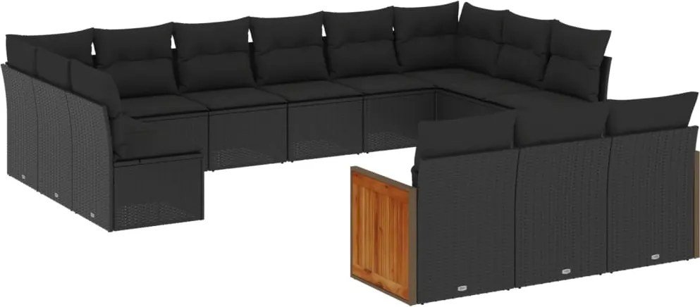 vidaXL Set mobilier de grădină cu perne, 13 piese, negru, poliratan