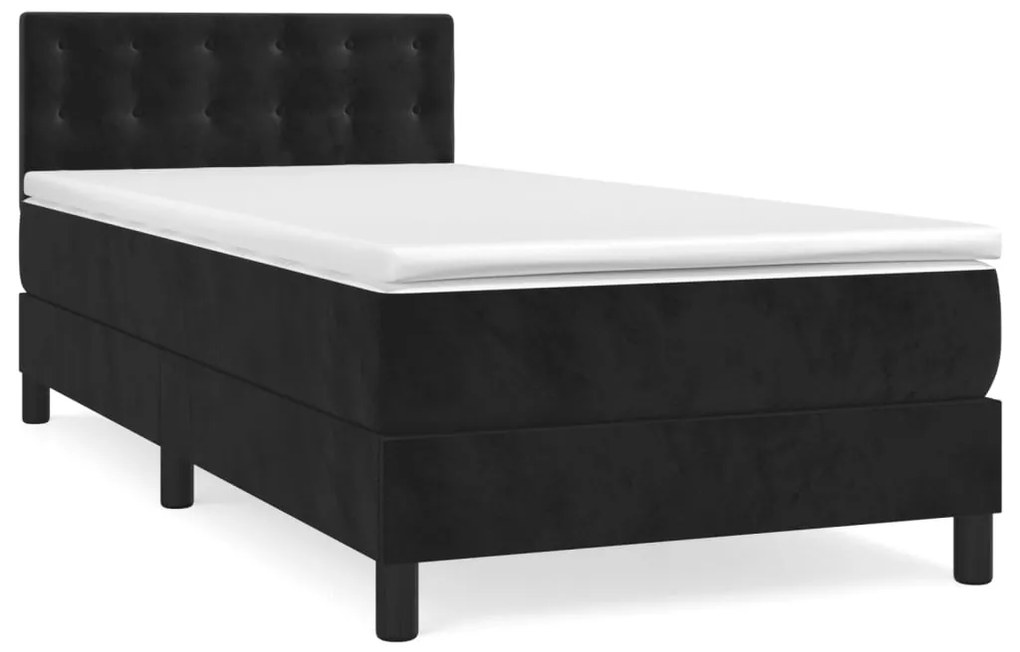 3141517 vidaXL Pat box spring cu saltea, negru, 90x190 cm, catifea