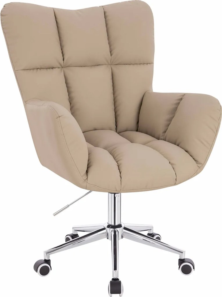 HR650K Scaun Crem Piele Ecologica Premium Soft cu Bază Cromata