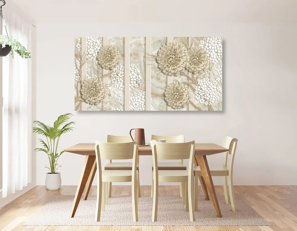 Tablou flori abstracte pe fundal din marmură