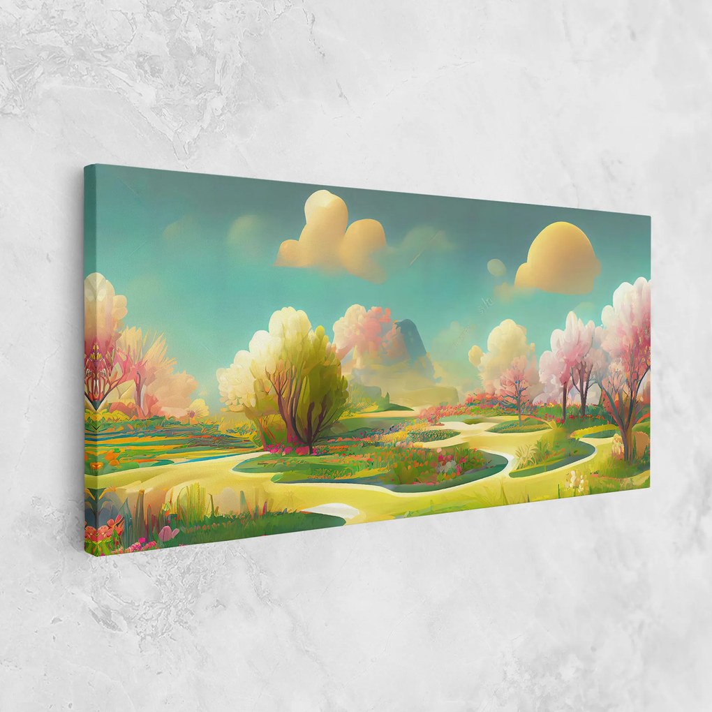 Tablou Canvas, 60x120cm, Dormitor si Living, Peisaje, Vara, Cartoon Spring