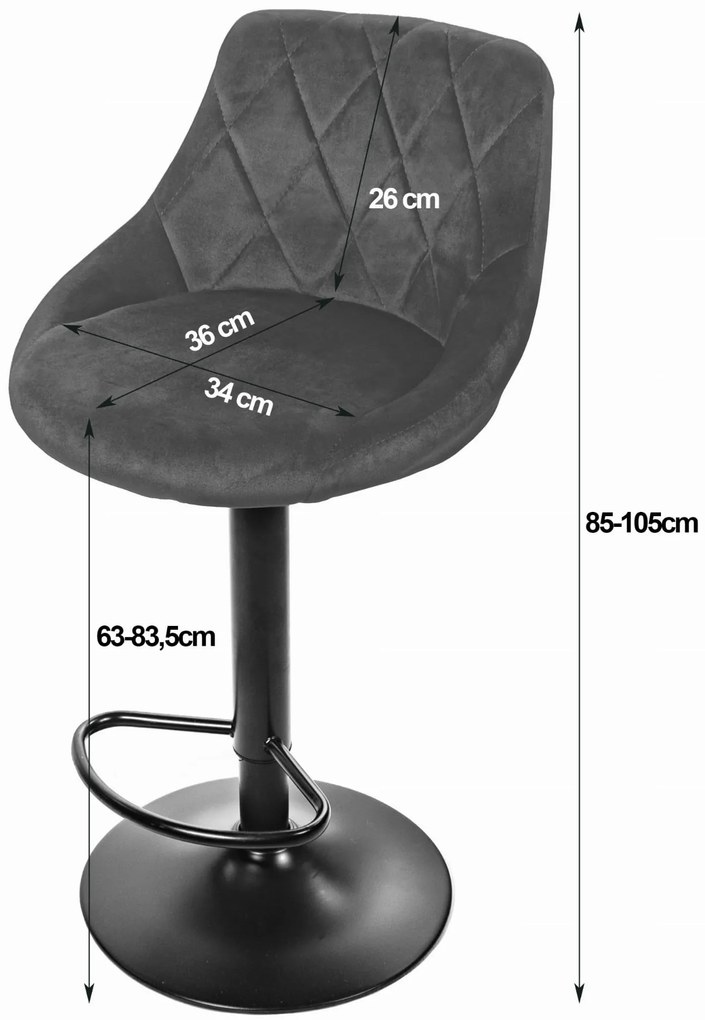 Scaun de bar negru KAST VELVET cu picior negru