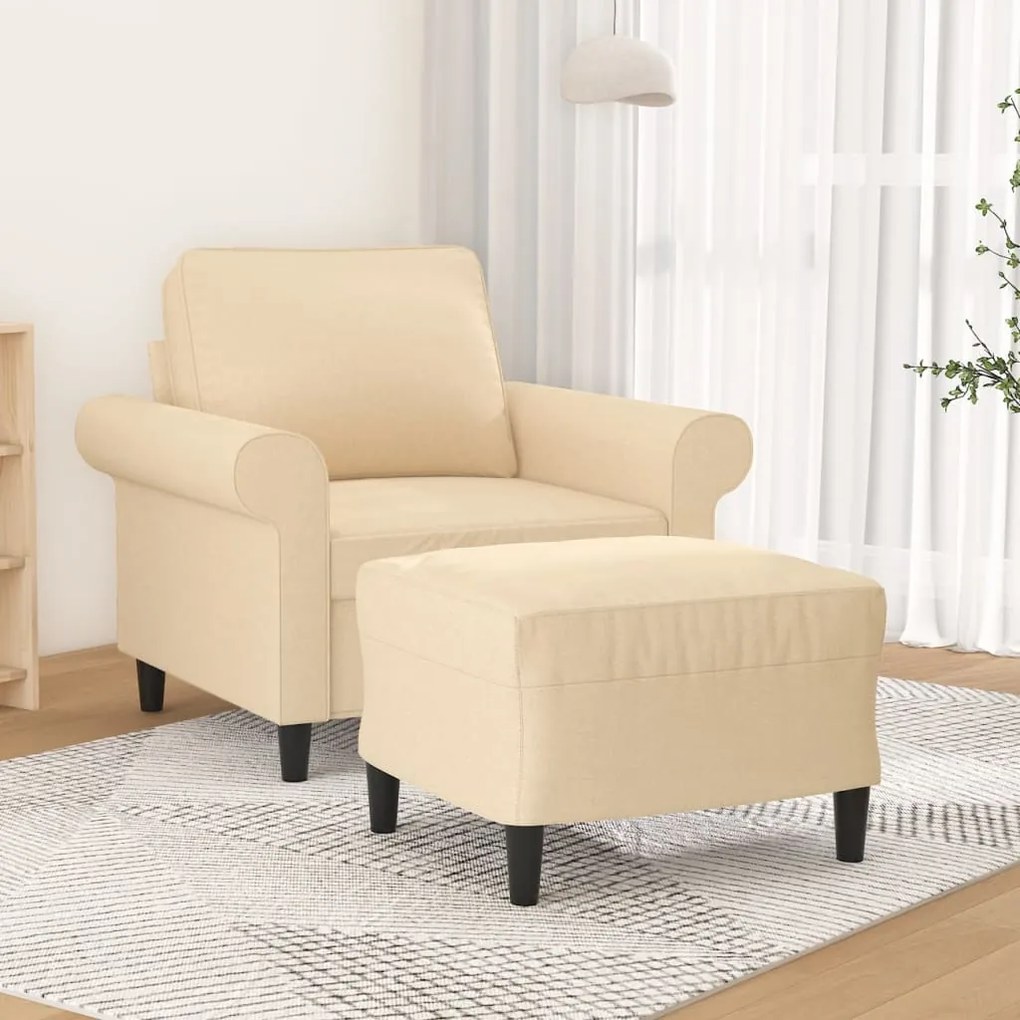 Fotoliu canapea cu taburet, crem, 60 cm, material textil