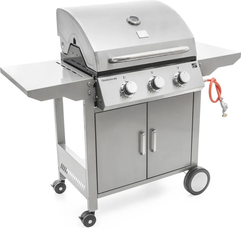 Grătar pe gaz OKLAHOMA BBQ, 3 arzătoare, cu regulator de presiune, argintiu Penta CZ